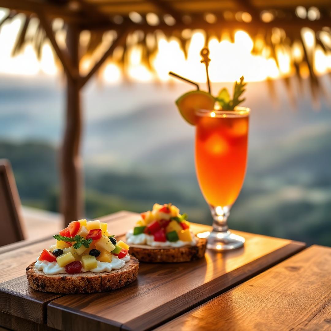 Homemade tartines and a signature cocktail at golden hour